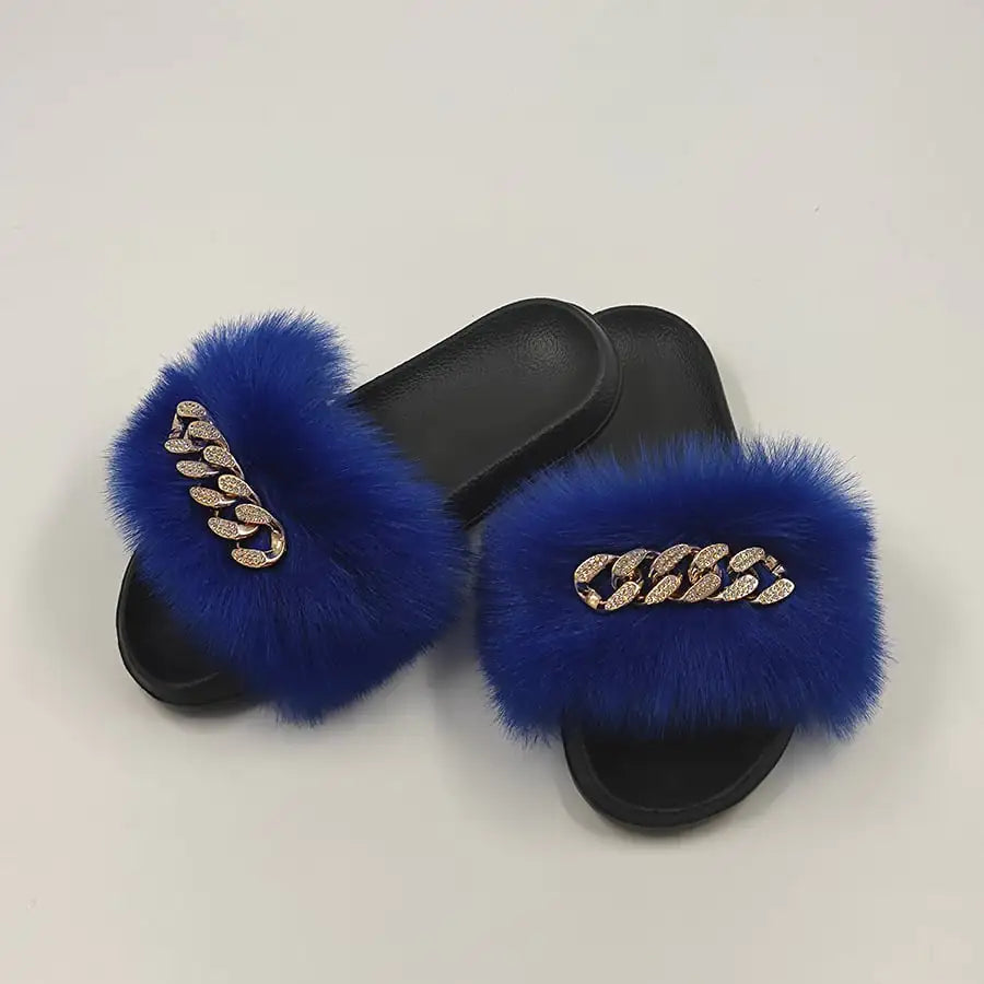 Chanclas de piel de zorro sintética de peluche, pantuflas de moda Skinluminova