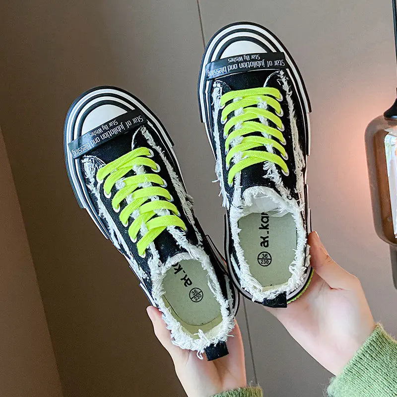 Zapatillas de lona retro para mujer con suela gruesa Skinluminova