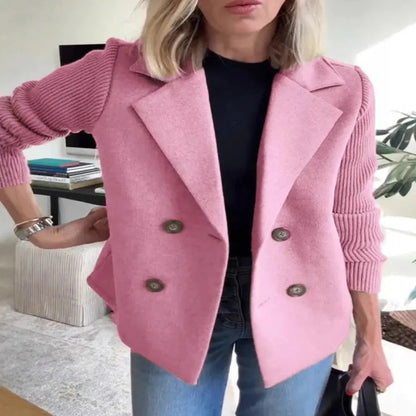 Abrigo cruzado con solapa y mangas de punto para mujer - Skinluminova