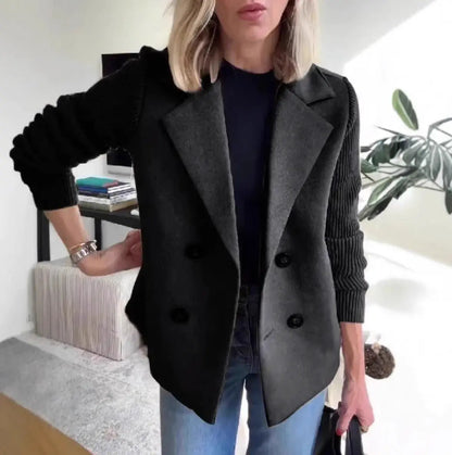 Abrigo cruzado con solapa y mangas de punto para mujer - Skinluminova