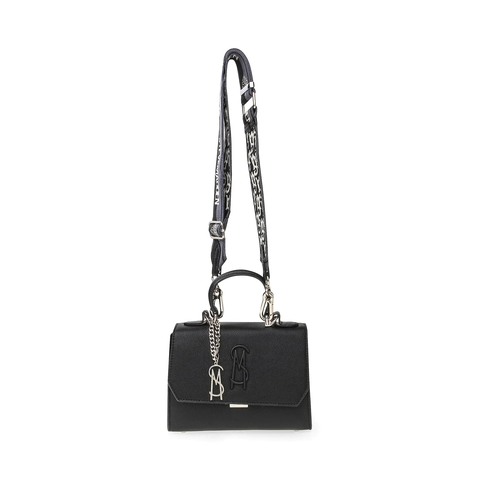 Bolso bandolera con asa superior LATTUCA de Steve Madden, color negro Skinluminova