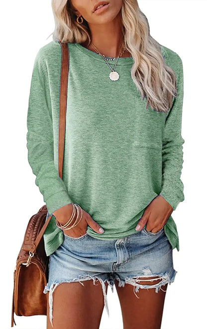 Camiseta Casual de Manga Larga con Bolsillo Dividido Skinluminova
