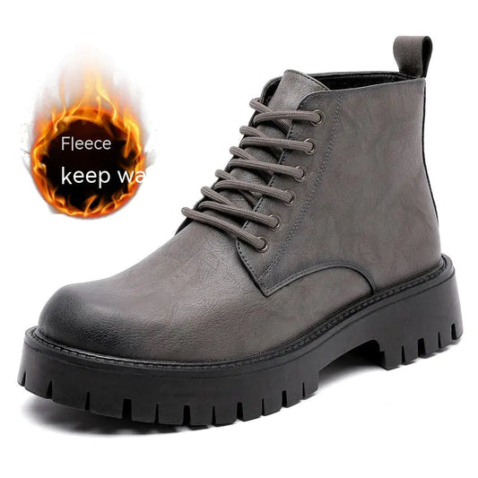 Cálidas botas de cuero de caña alta con suela gruesa (6 agujeros) Skinluminova